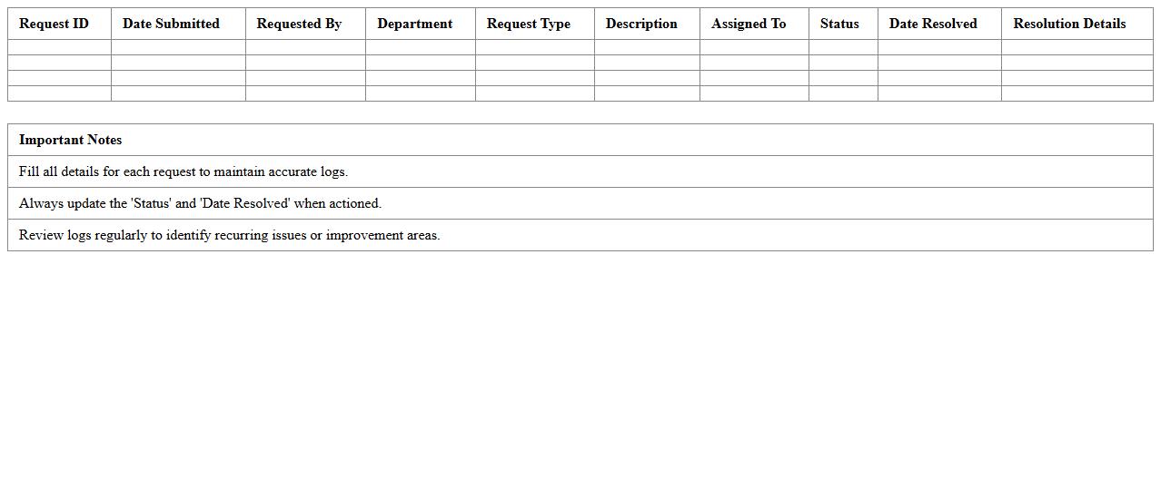 Service Desk Request History Log Excel