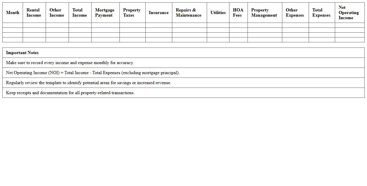 Single Family Rental Property Income and Expense Template