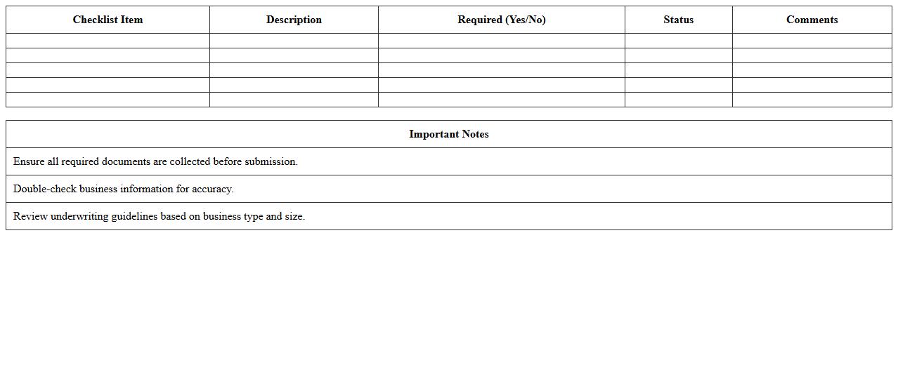 Small Business Insurance Underwriting Checklist Excel