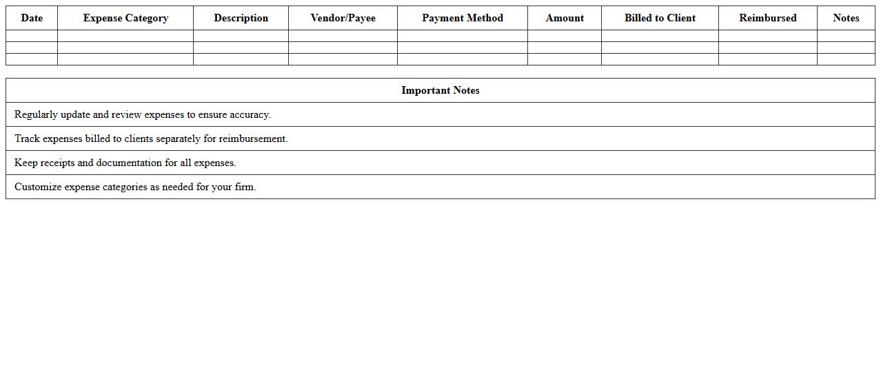 Small Law Office Expense Tracking Excel Template