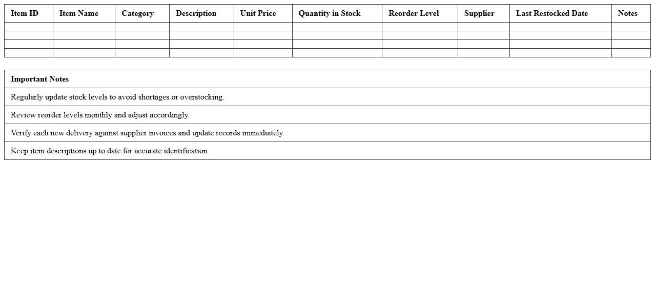 Small Store Item Inventory Checklist Excel