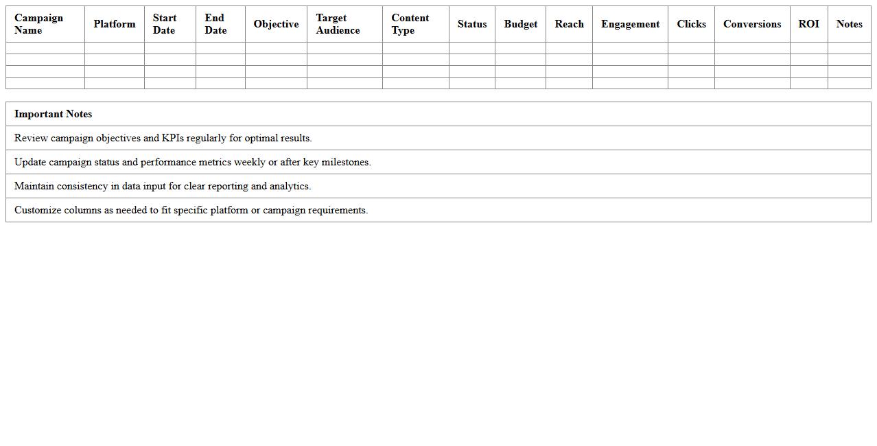 Social Media Campaign Tracking Excel Template