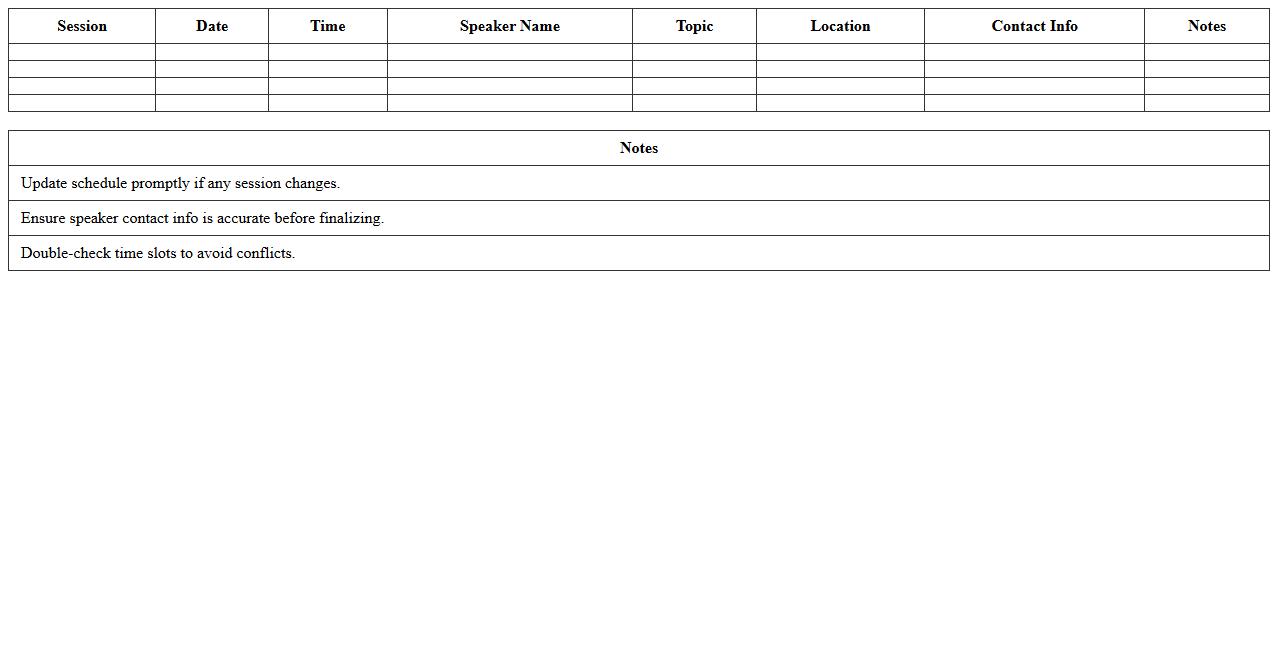 Speaker Schedule Organizer Excel Template
