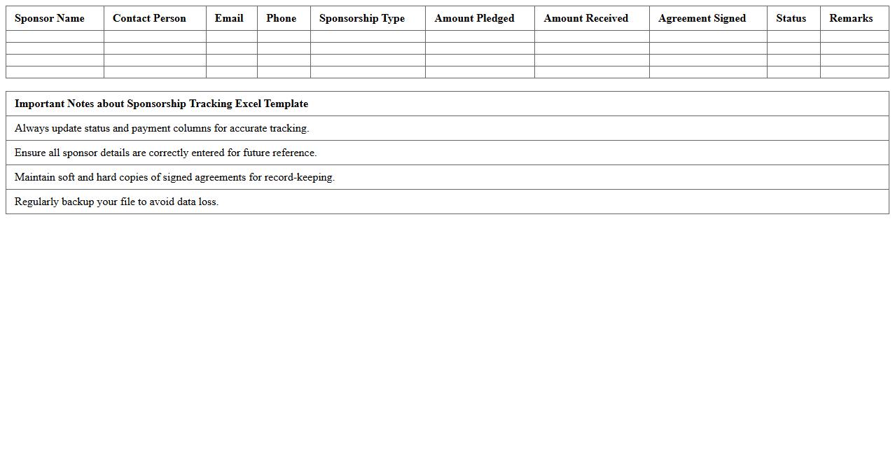 Sponsorship Tracking Excel Template