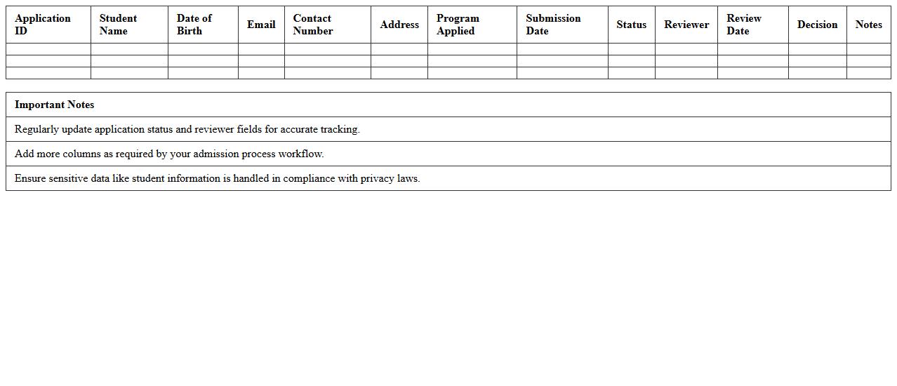 Student Application Tracking Excel Template for Admission Offices
