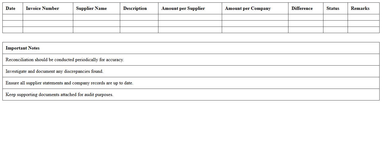 Supplier Reconciliation Excel Template