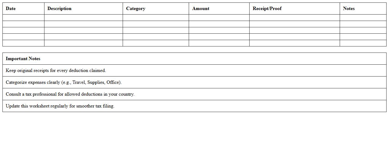 Tax Deduction Worksheet for Freelancers
