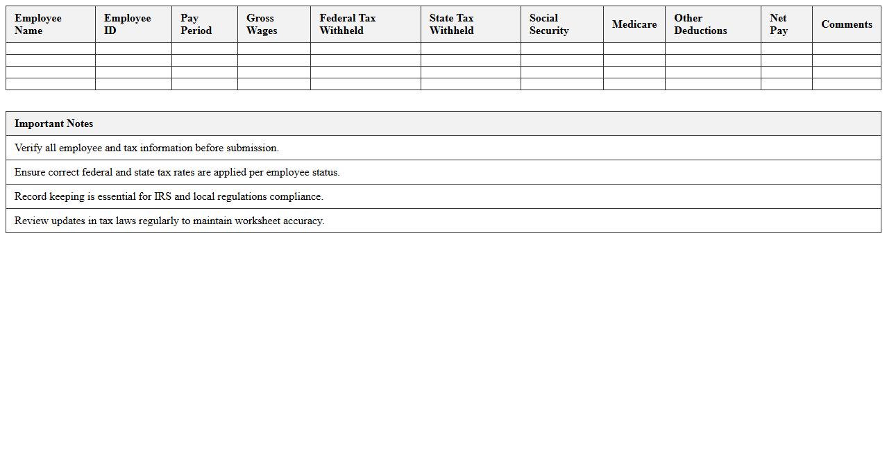 Tax Withholding Payroll Worksheet