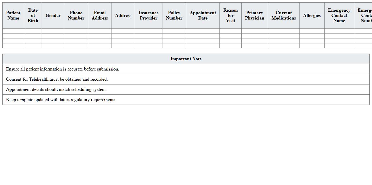 Telehealth Patient Intake Excel Template