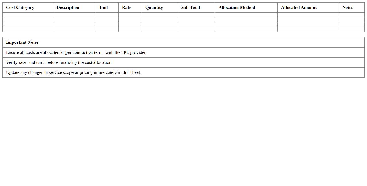 Third-Party Logistics (3PL) Cost Allocation Excel Sheet