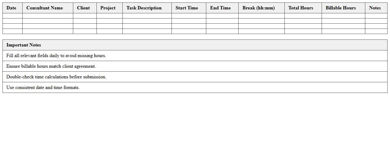 Time Tracking Sheet for Consultants Excel Template