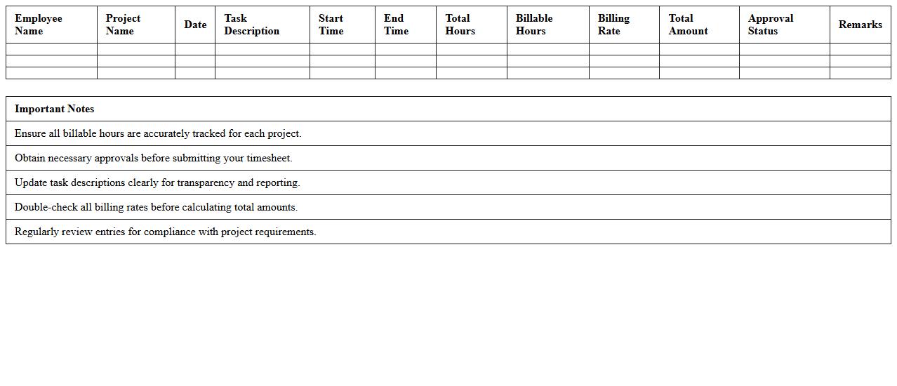Timesheet and Billing for Projects Excel