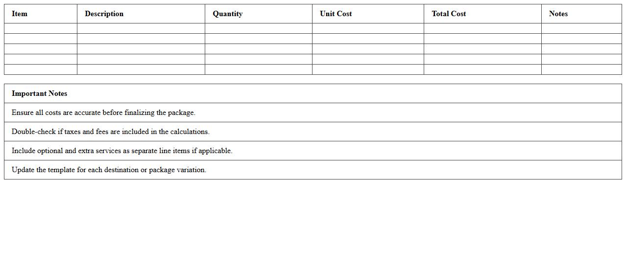 Tour Package Cost Breakdown Template
