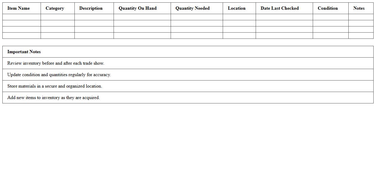 Trade Show Materials Inventory Excel Template