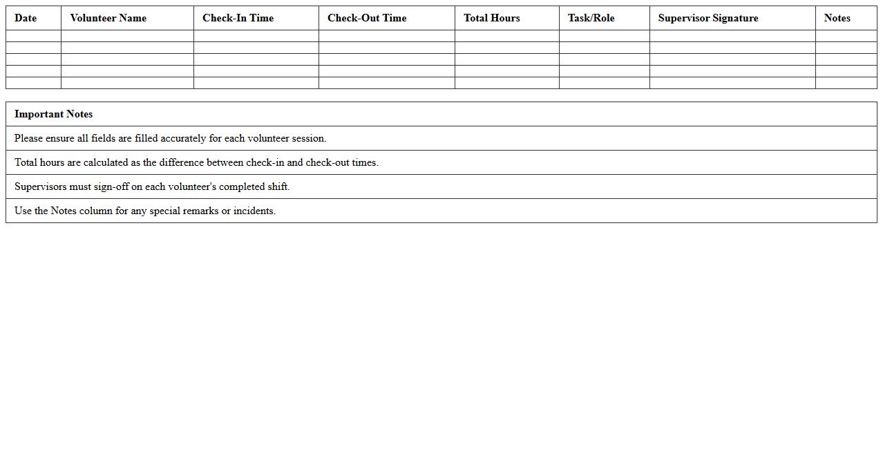 Volunteer Check-In Tracker Excel Template