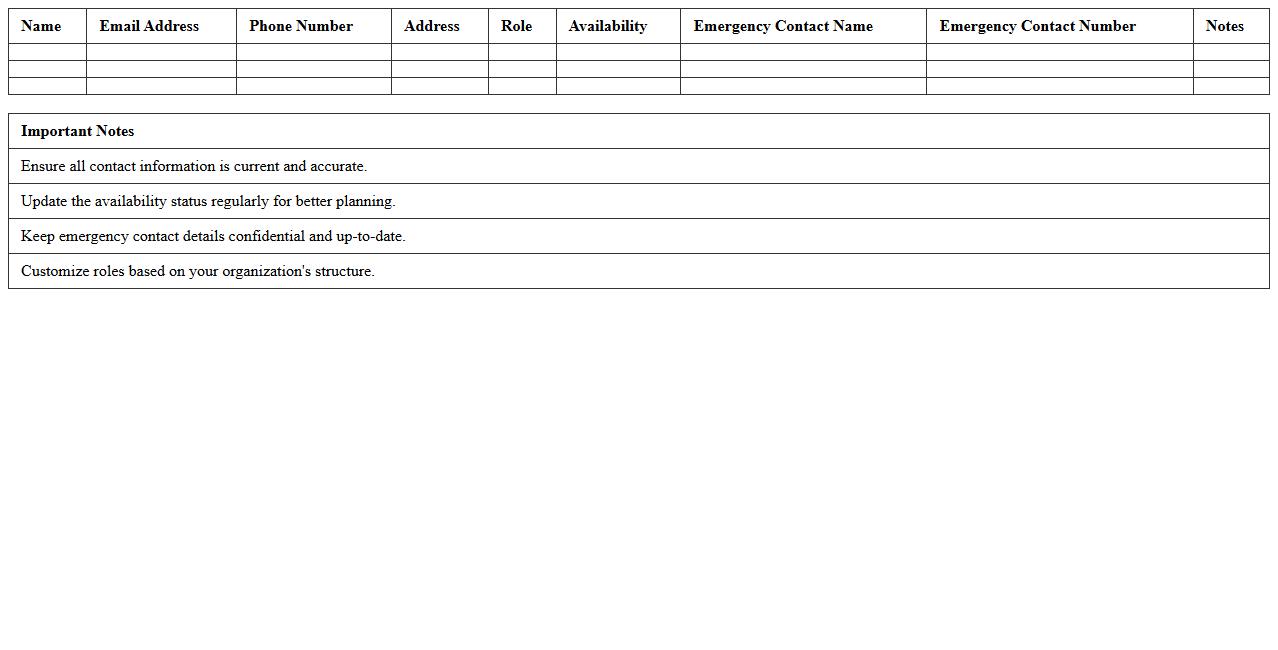 Volunteer Contact List Excel Template