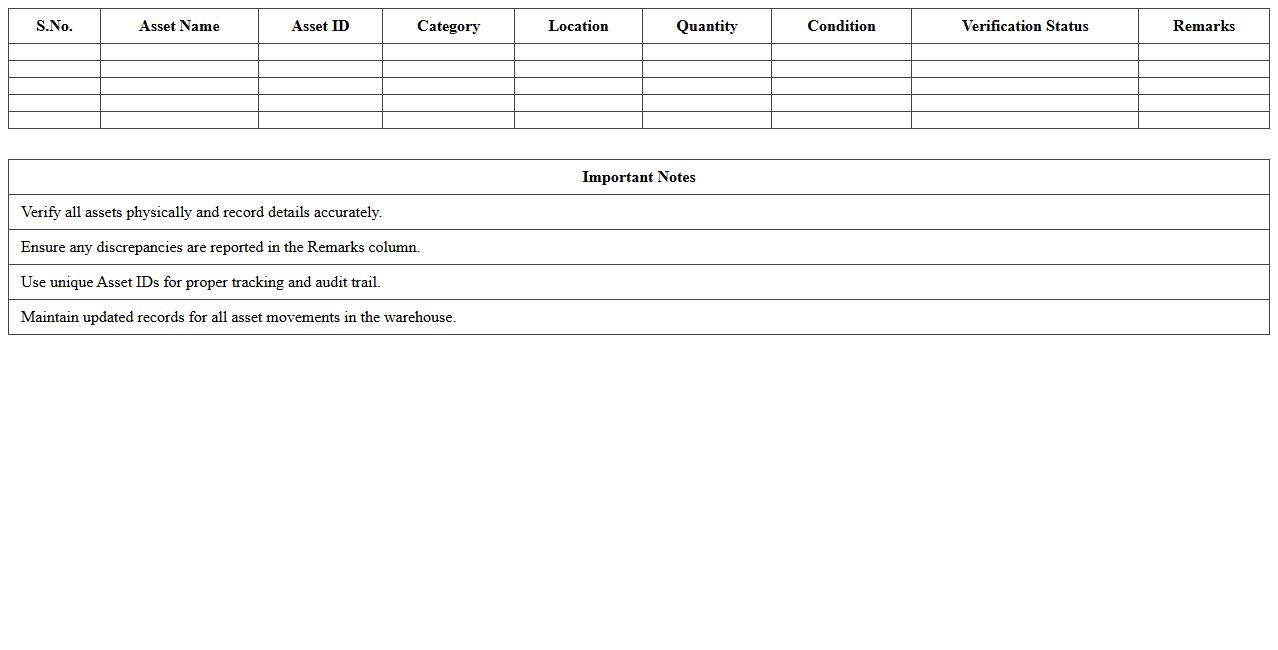 Warehouse Asset Verification Template