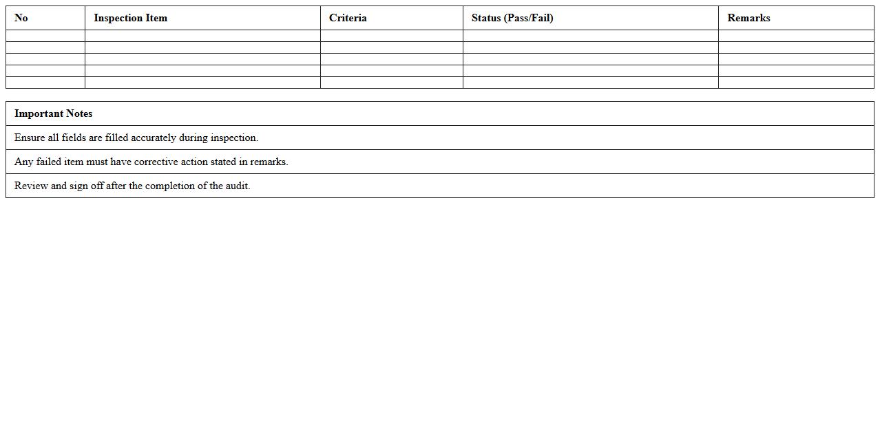 Warehouse Inspection Audit Form Excel