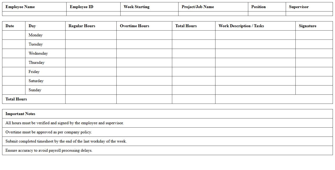 Weekly Construction Employee Timesheet Payroll Template