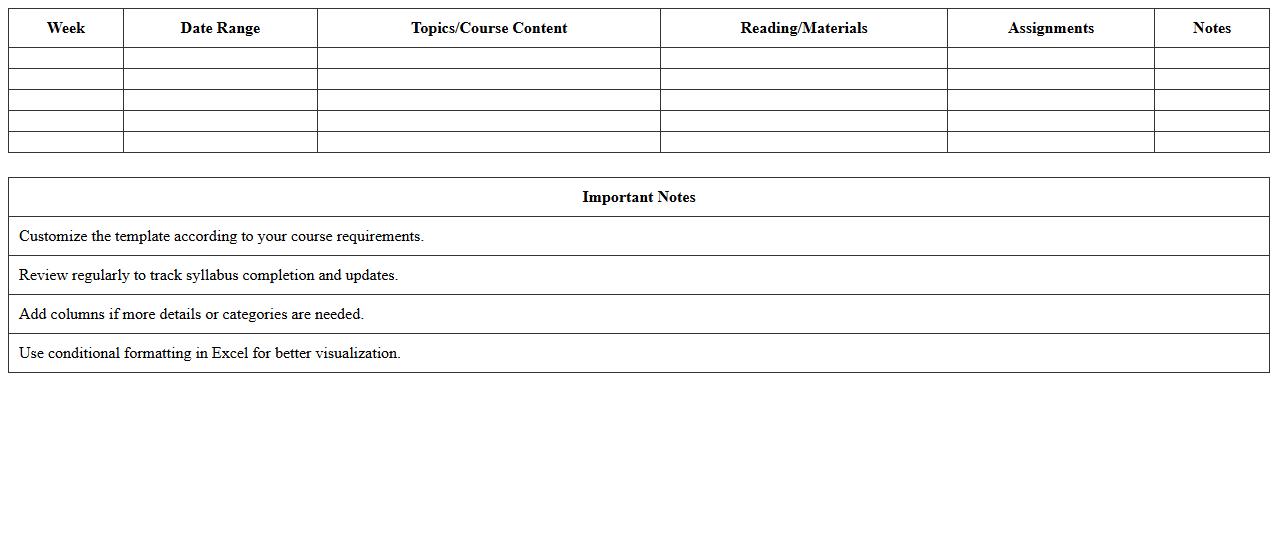 Weekly Course Syllabus Tracker Excel Template