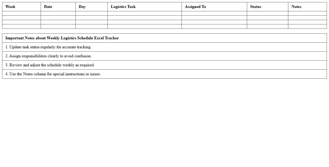 Weekly Logistics Schedule Excel Tracker