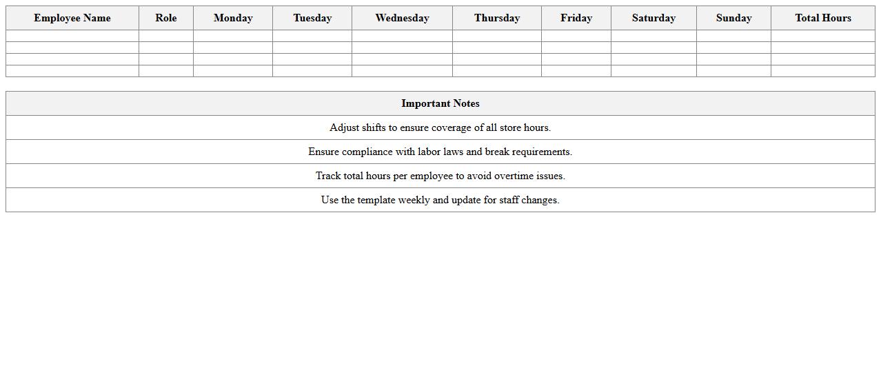 Weekly Retail Staff Shift Planner Excel Template