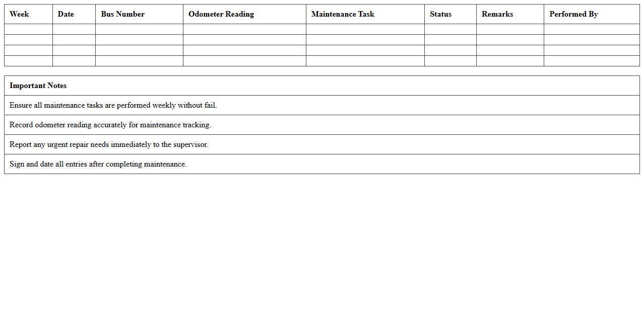 Weekly School Bus Maintenance Schedule Excel