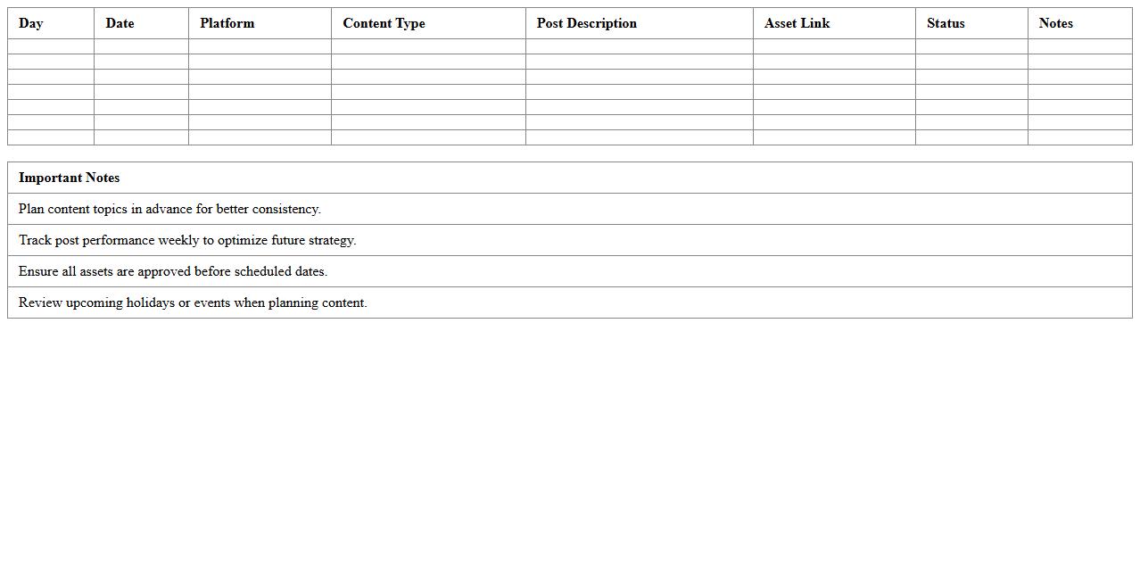 Weekly Social Content Calendar Template