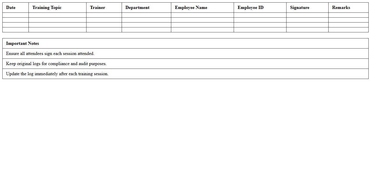 Workforce Training Attendance Log Template