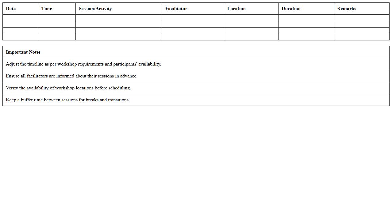 Workshop Schedule Timeline Excel Sheet