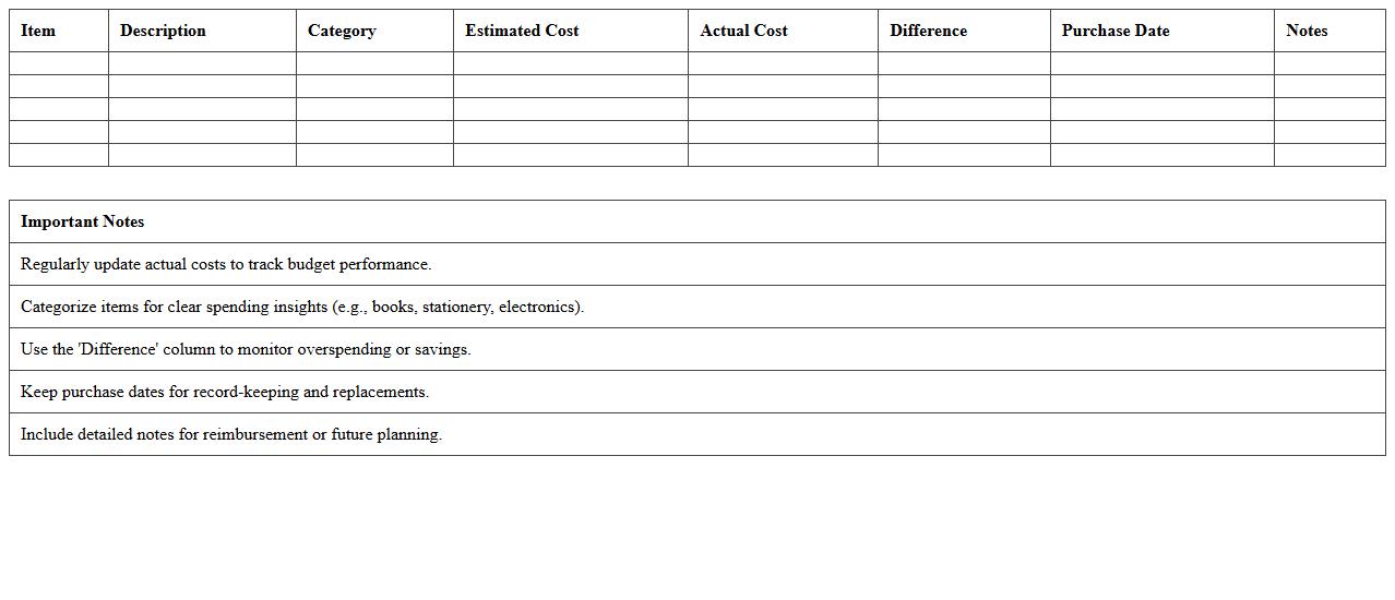 Academic Supplies Budget Planner Excel Template