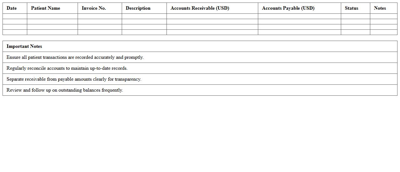 Accounts Receivable and Payable Excel Log for Clinics