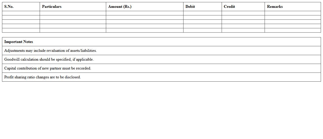 Admission of New Partner Adjustment Statement Excel