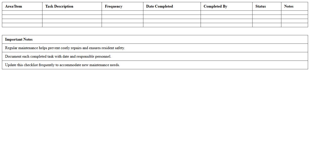 Apartment Complex Maintenance Checklist Spreadsheet