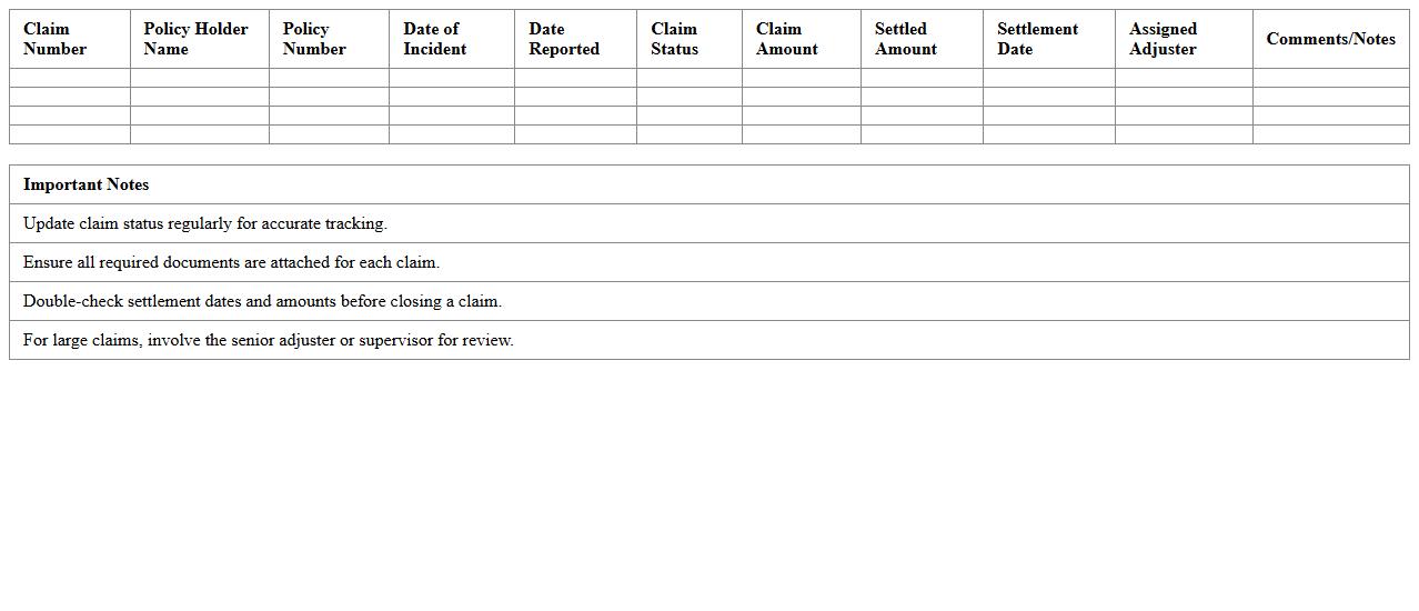 Auto Insurance Claim Settlement Tracker Template