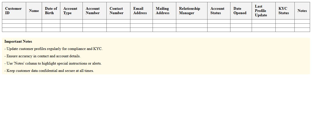 Banking Customer Profile Tracker Excel Template