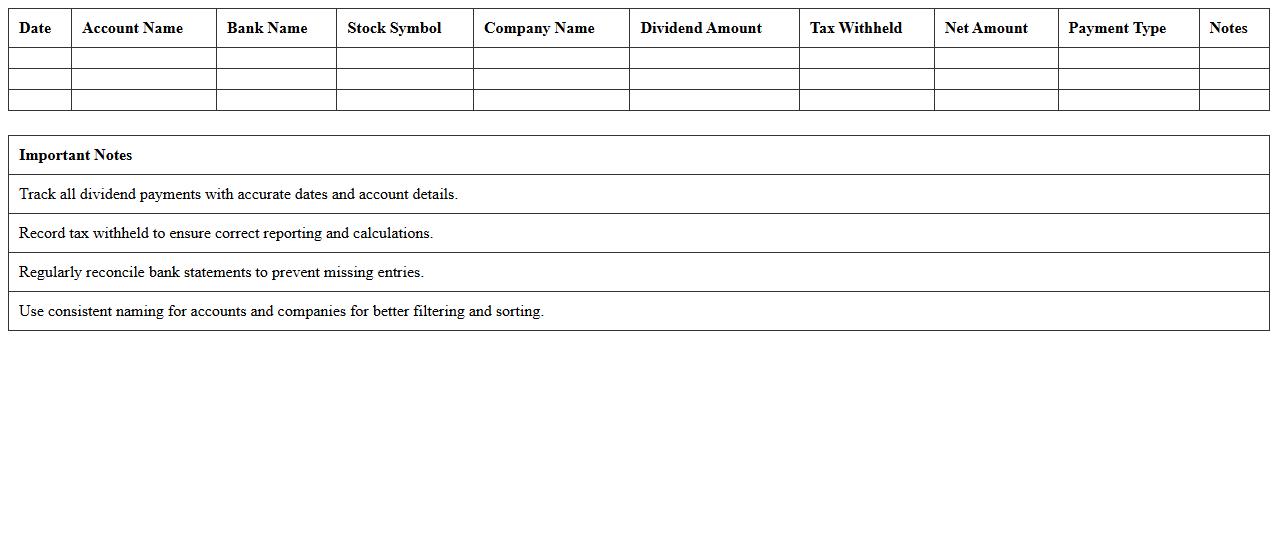Banking Excel Template for Dividend Income Tracking