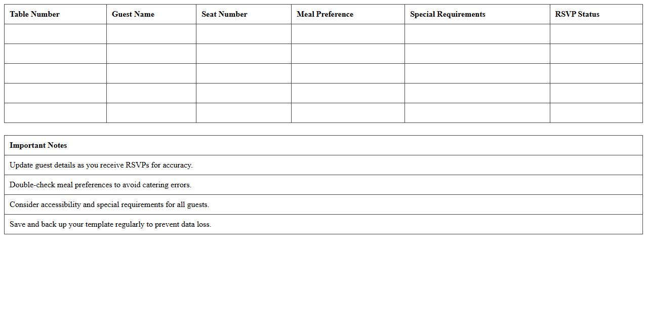 Banquet Event Seating Chart Excel Template