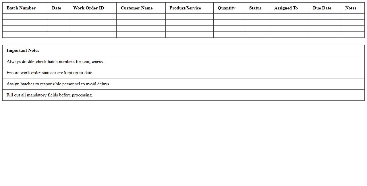 Batch Processing Excel Sheet for Work Orders