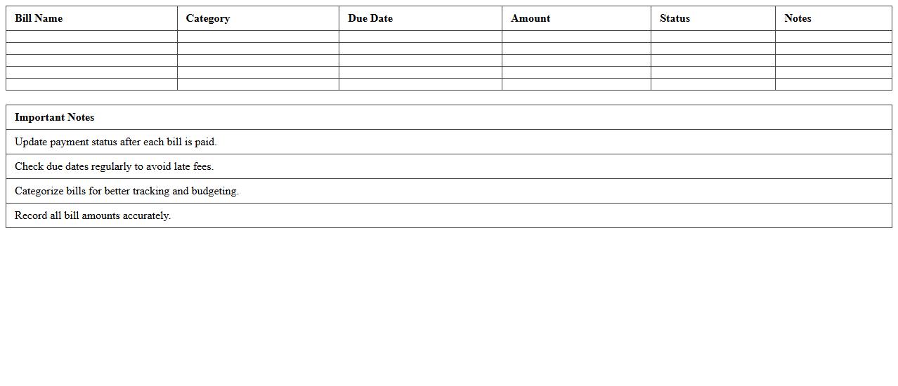 Bill Payment Schedule Excel Template