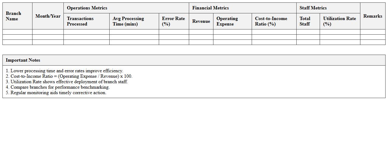 Branch Operational Efficiency Analysis Sheet