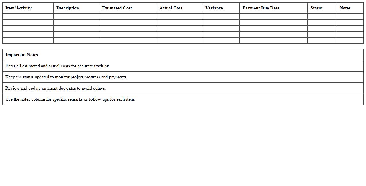 Building Project Financial Planner Template