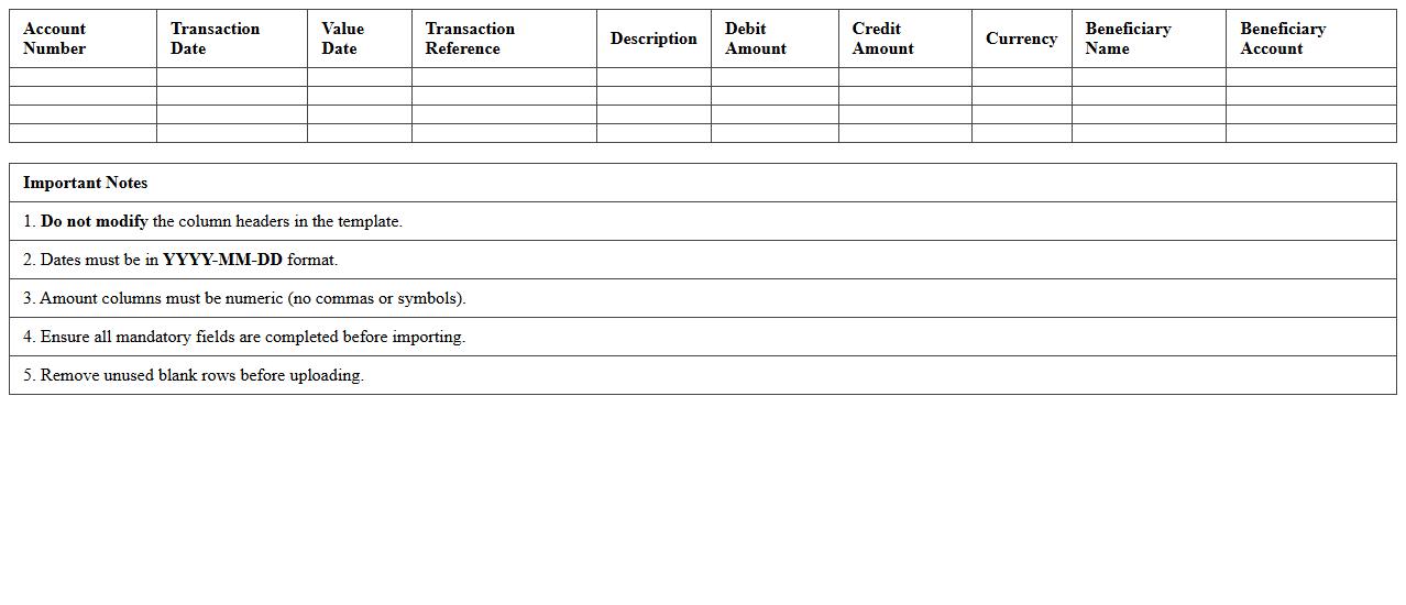 Bulk Bank Transactions Import Excel Sheet