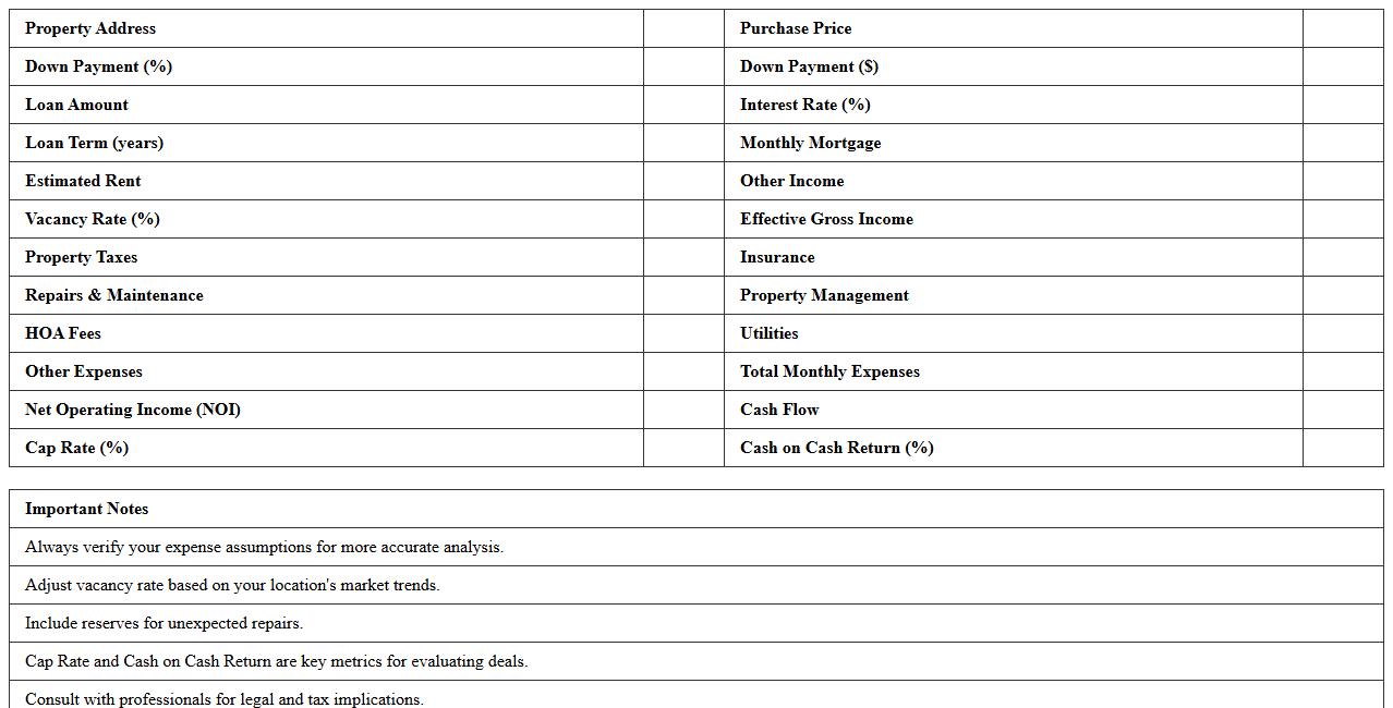 Buy and Hold Real Estate Deal Analyzer Excel