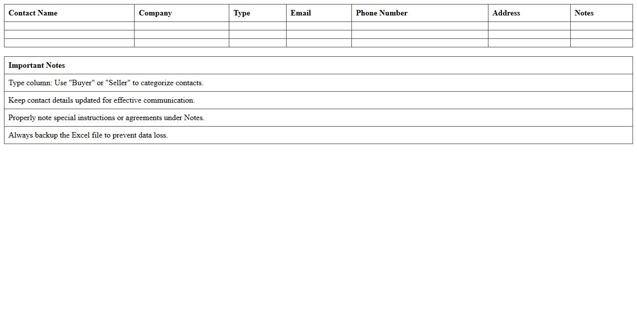 Buyer and Seller Contact List Excel Template