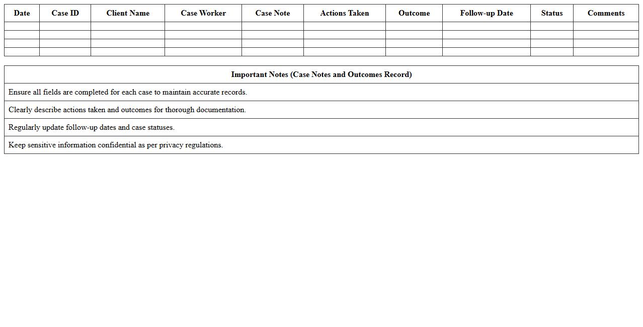 Case Notes and Outcomes Record Excel