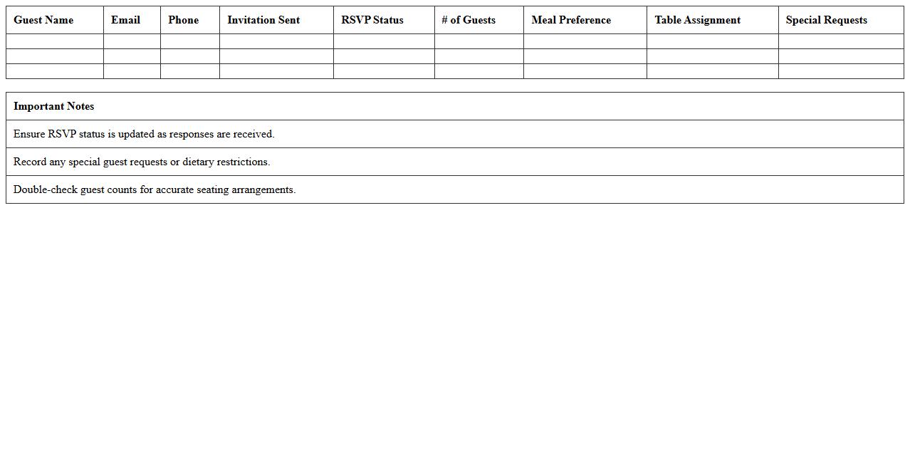 Charity Gala RSVP Tracking Excel Template