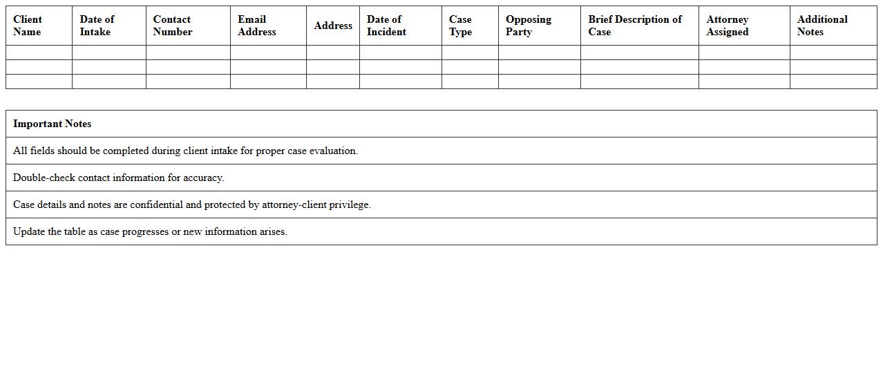 Civil Litigation Client Intake Excel Template
