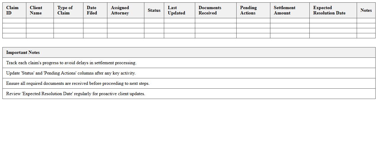 Claim Settlement Progress Tracker for Law Firms