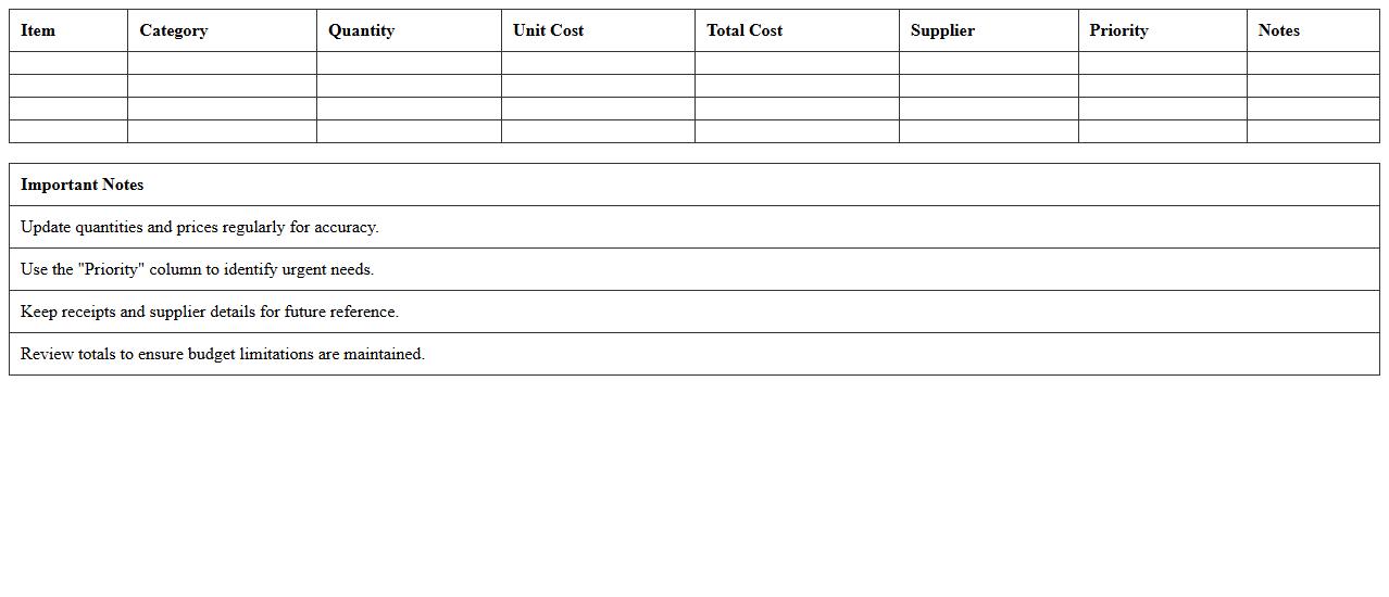 Classroom Supplies Budget Planner Excel Template
